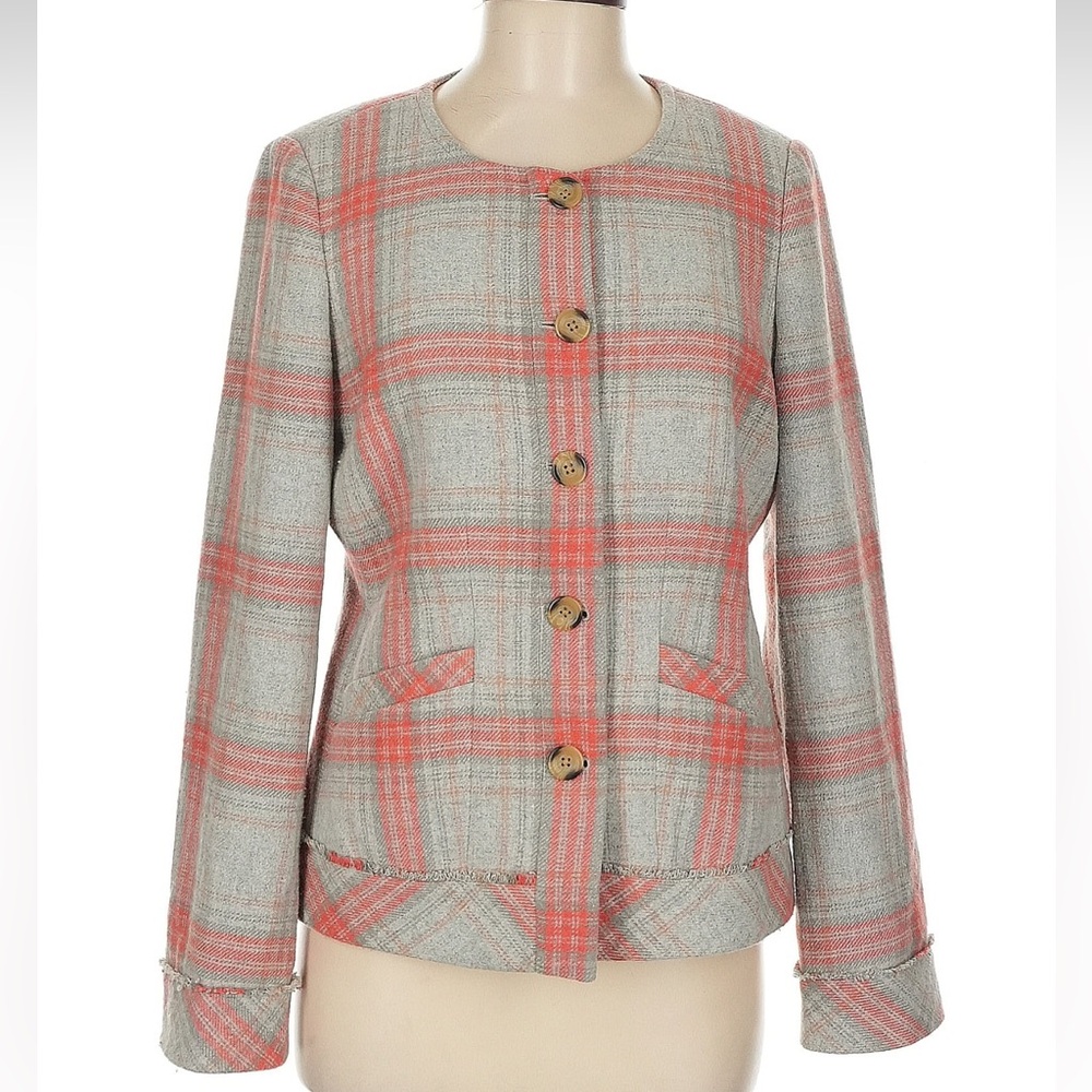 Sundance Gray Light Apricot Wool Blend Plaid Jacket Blazer Women’s Size 6 Small